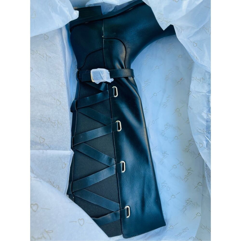 NWT Thalia Sodi Veronkia Criss Cross Faux Leather over the knees boots size 6.5 - Picture 2 of 7